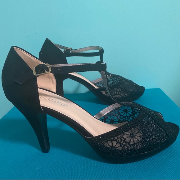 Tumipano black lace, sequence open toe heels - Picture 6 of 7